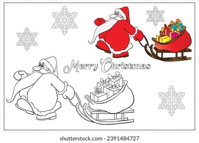 Santa Claus carrying lots of Christmas gifts on his sledge