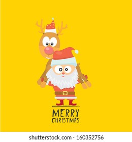 Santa claus carrying reindeer on hand isolated . Vector illustration for christmas card.