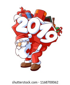 Santa Claus carrying a sack full of gifts. 2019