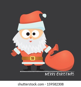 Santa claus carrying sack full of gifts on black background. Vector illustration for christmas card.