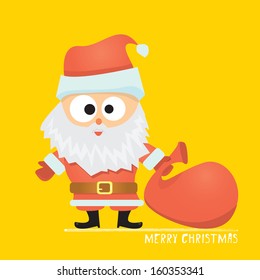 Santa claus carrying sack full of gifts. Vector illustration for christmas card.