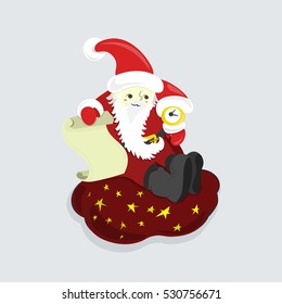Santa Claus Carrying Sack Full Of Gifts. Vector Illustration