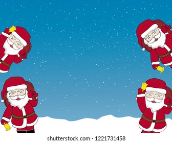 Santa Claus is carrying a variety of gift bags.