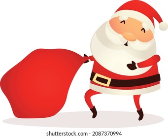 Santa claus carrying a very heavy christmas present