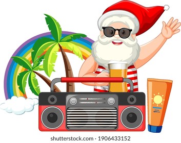 Santa Claus cartoon character in beach summer element illustration