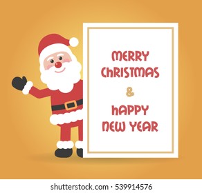 Santa Claus cartoon character with board in flat style. Concept of Christmas and Happy New Year. Vector illustration. 2017.