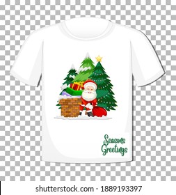 Santa Claus cartoon character with Christmas theme element on t-shirt on transparent background illustration