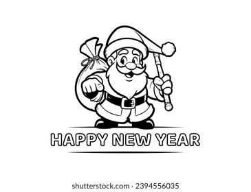 Caricatura del personaje de Santa Claus dibujando alegre año nuevo simple y elegante saludo Navidad 2024