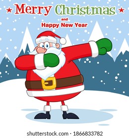 Santa Claus Cartoon Character Dabbing. Vector Illustration With Background And Text