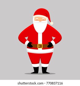 Santa Claus cartoon character. Father Frost fun character isolated on grey background. Design element for Christmas cards, banners, tags, labels.