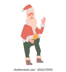 Santa Claus cartoon character, flat cartoon vector illustration isolated on white background. Christmas Santa standing waving hand.