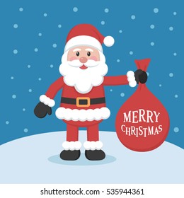 Santa Claus cartoon character holding a sack of gifts in flat style style. Concept of Christmas and Happy New Year. Vector illustration. 2017.