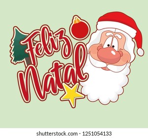 Santa Claus Cartoon Character. Merry christmas. Portuguese language