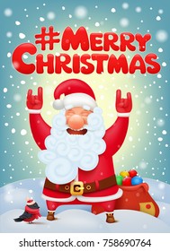 Santa Claus cartoon character . New year invitation card template. Vector illustration