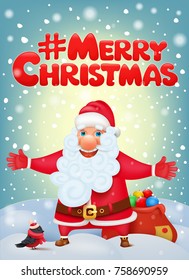 Santa Claus cartoon character . New year invitation card template. Vector illustration