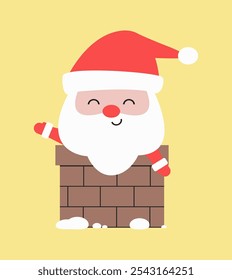 Santa Claus Cartoon Character Peeking Out Of The Chimney 