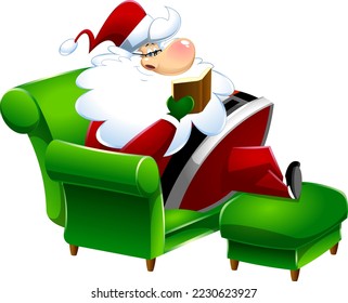  Santa Claus Cartoon Character Reads A Holy Bible. Vector Flat Design Illustration Isolated On Transparent Background