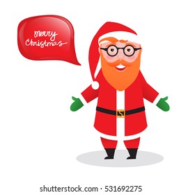 Santa Claus cartoon character. Rred-haired. Vecor Illustration isolated on white background. Smiling man Santa modern hipster glasses. Merry Christmas decoration.