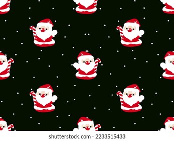 Santa Claus cartoon character seamless pattern on black background