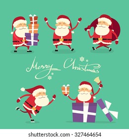 Santa Claus Cartoon Character Set Gift Box Christmas Holiday Collection Flat Vector Illustration