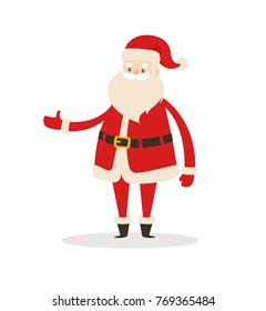 Santa Claus cartoon character stretches hands going to give something vector winter symbol isolated on white background. Father Christmas icon