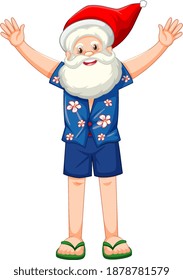 Santa Claus cartoon character in summer costume illustration