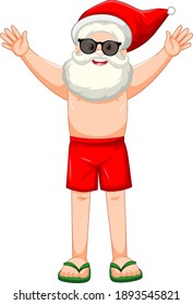 Santa Claus cartoon character in summer costume illustration