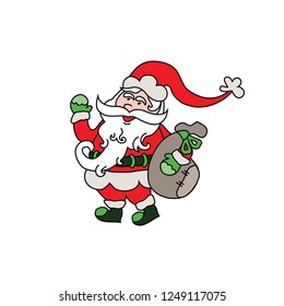 Santa Claus. Cartoon character. Vector hand drawing design for greeting card. Typography and badge for new year background, banners or posters and other printed materials. Winter Holidays Design Eleme