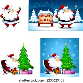 Santa Claus Cartoon Character. Vector Flat Design Collection Set Isolated On White Background