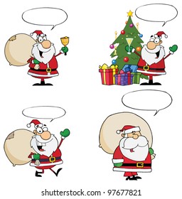 Santa Claus Cartoon Characters With Spech Bubble. Vector Collection