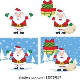 Santa Claus Cartoon Characters. Vector Collection Set