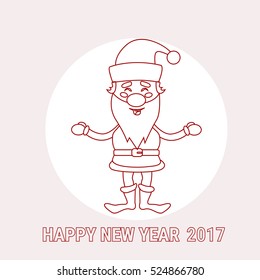 Santa Claus Cartoon Christmas New Year 2017 Holiday Thin Line Vector Illustration