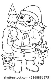 santa claus cartoon cute coloring page for kids vector