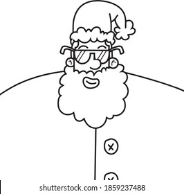 Santa Claus cartoon doodle character with cool Sun glasses Christmas clip art vector illustration gift card on transparent background