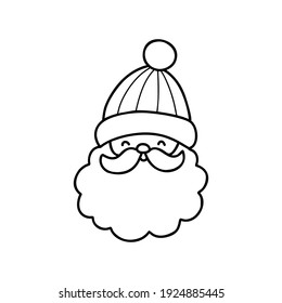 Santa claus cartoon face. Christmas character head line icon. Abstract hand drawn outline vector illustration.