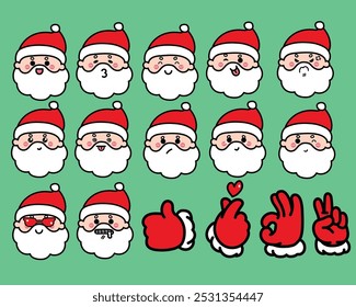 Santa Claus cartoon face emoticon and hand sign