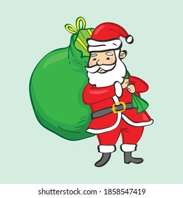 Santa Claus cartoon with gift bag vector, funny santa claus