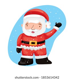 santa claus cartoon greeting in between snowflakes. vector illustration