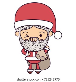 santa claus cartoon holding gift bag face expression wink eye on colorful silhouette vector illustration