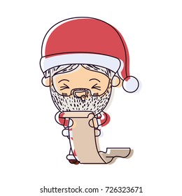 santa claus cartoon holding gift list in paper face expression smiling watercolor silhouette on white background vector illustration