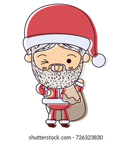 santa claus cartoon holding gift bag face expression wink eye watercolor silhouette on white background vector illustration