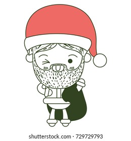 santa claus cartoon holding gift bag face expression wink eye on color section silhouette vector illustration