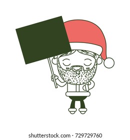 santa claus cartoon holding a wooden poster face expression tongue out on color section silhouette vector illustration