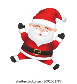 Santa Claus cartoon illustration isolated on white background. Santa Claus character waving and jumping.