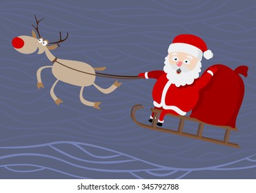 Santa Claus. Cartoon image of Santa riding in a sleigh.