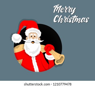 Santa Claus cartoon inside circle with christmas celebration message. All the objects are in different layers and the text types do not need any font. 