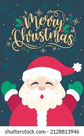 Santa Claus cartoon kawaii Merry Christmas greeting card Vector