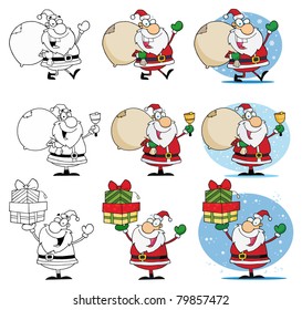 Santa Claus Cartoon Mascot Characters-Vector Collection