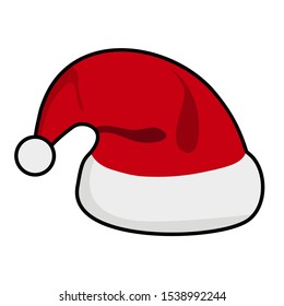 Santa Claus cartoon red hat silhouette in flat style isolated on blue background. Merry Christmas clothes holiday vector illustration elements for design
