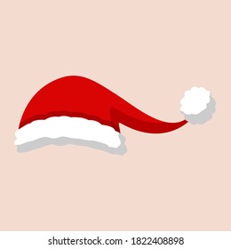 Santa Claus cartoon red hat silhouette in flat style isolated on beige background. Happy New Year 2021 symbol decoration template